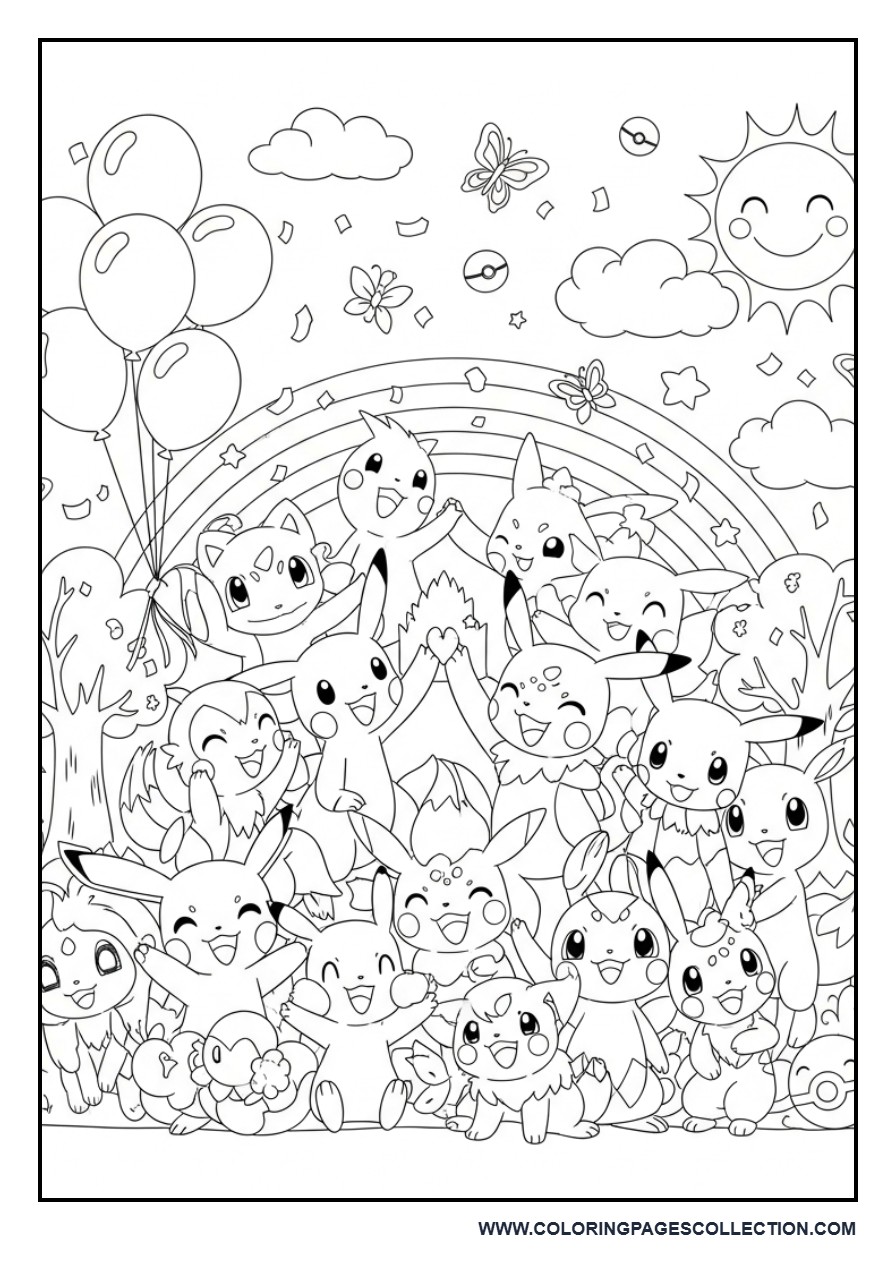 Pokémon Friendship Celebration Coloring Page