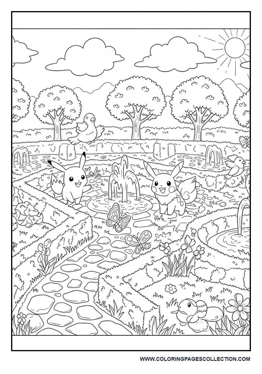 Pokémon Garden Maze Coloring Page