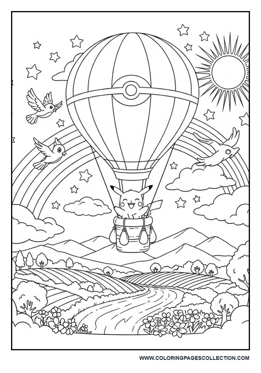 Pokémon Hot Air Balloon Adventure Coloring Page