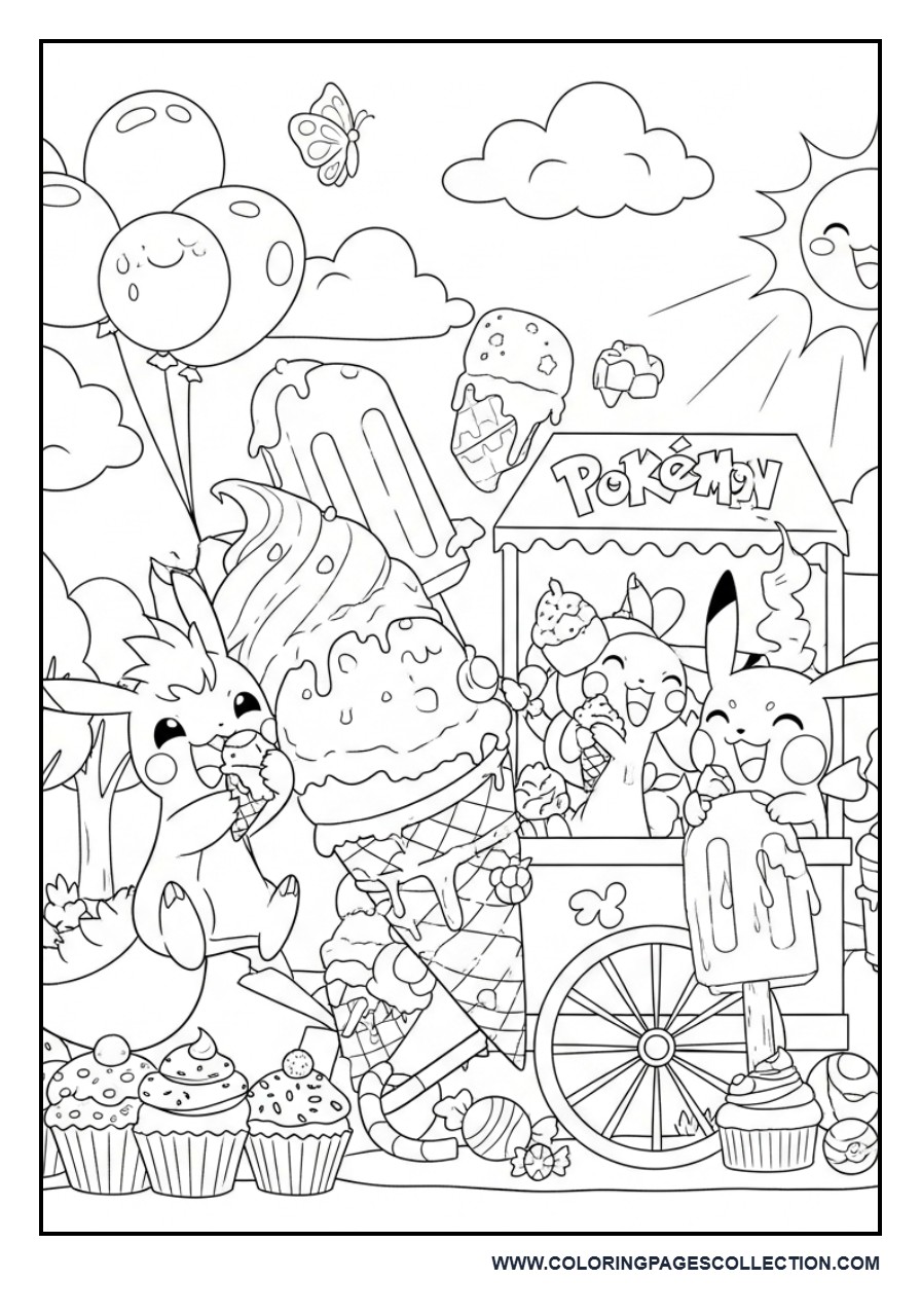 Pokémon Ice Cream Party Coloring Page