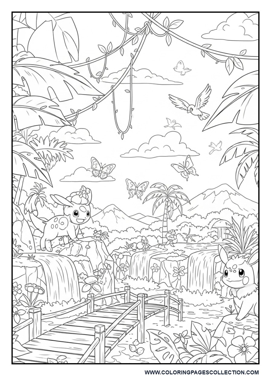 Pokémon Jungle Adventure Coloring Page
