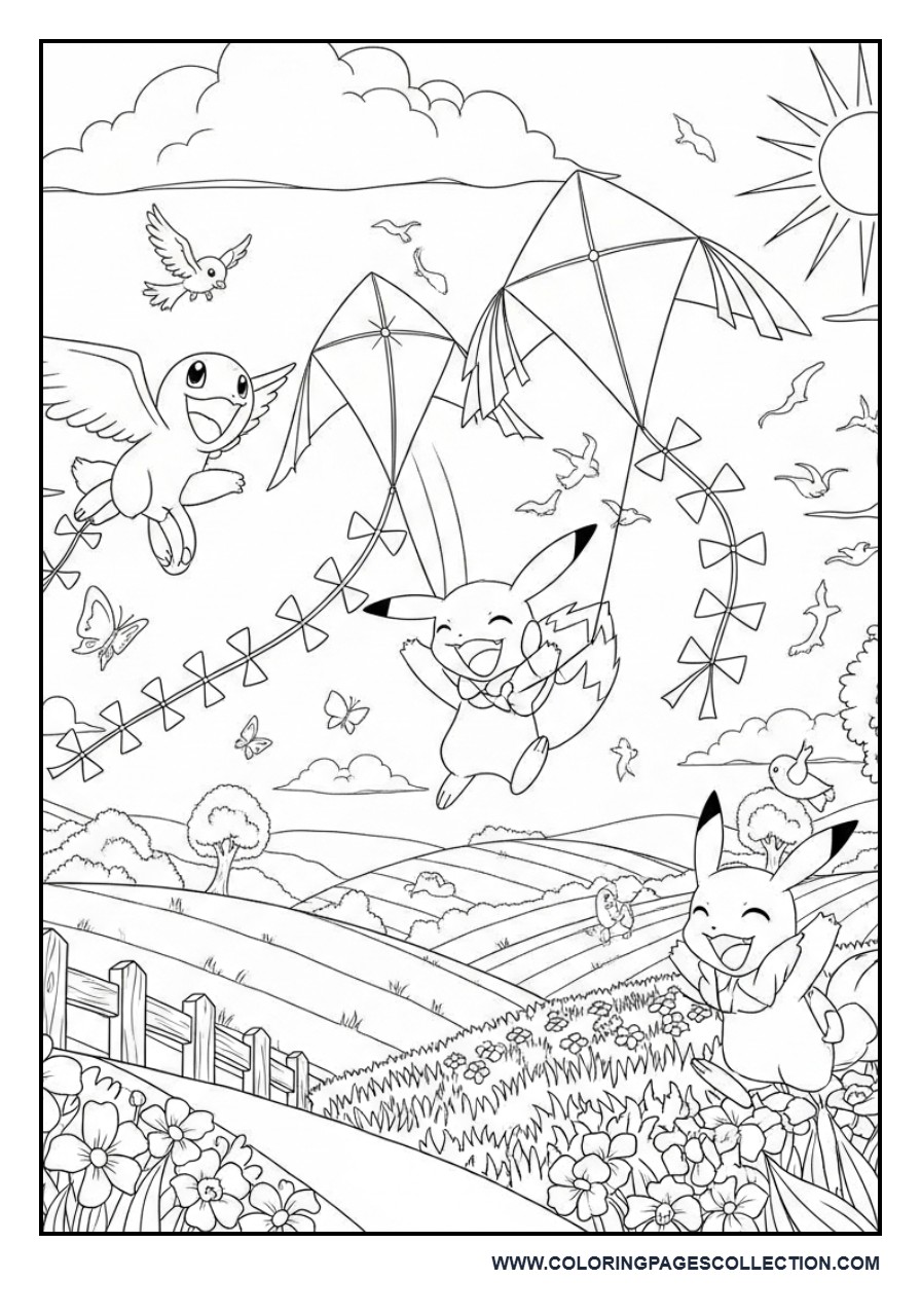 Pokémon Kite Flying Coloring Page