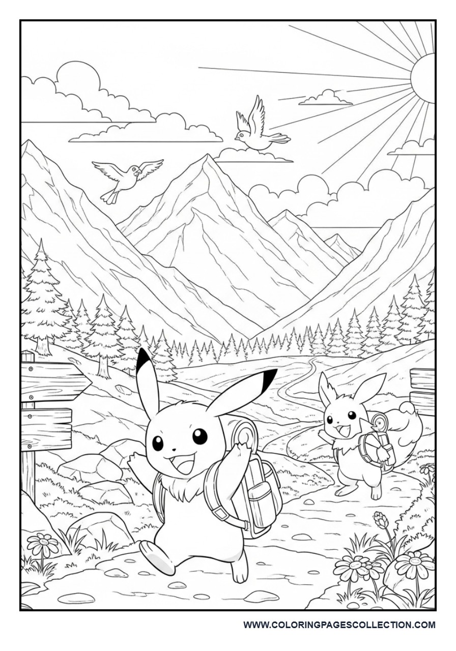 Pokémon Mountain Hiking Coloring Page