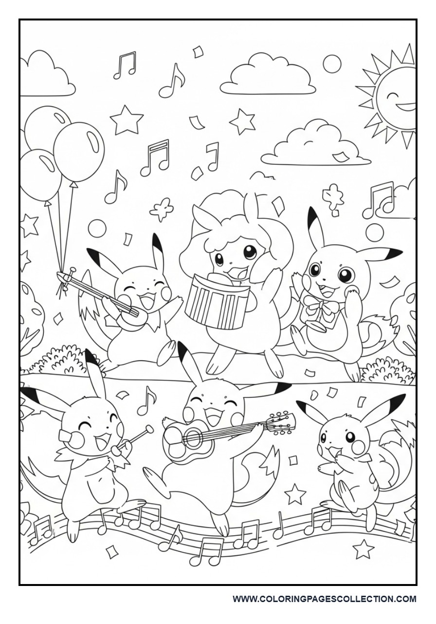 Pokémon Music Party Coloring Page