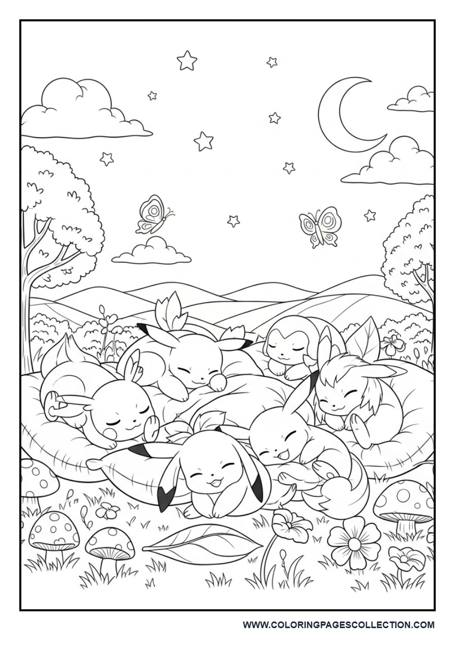 Pokémon Sleeping Together Coloring Page