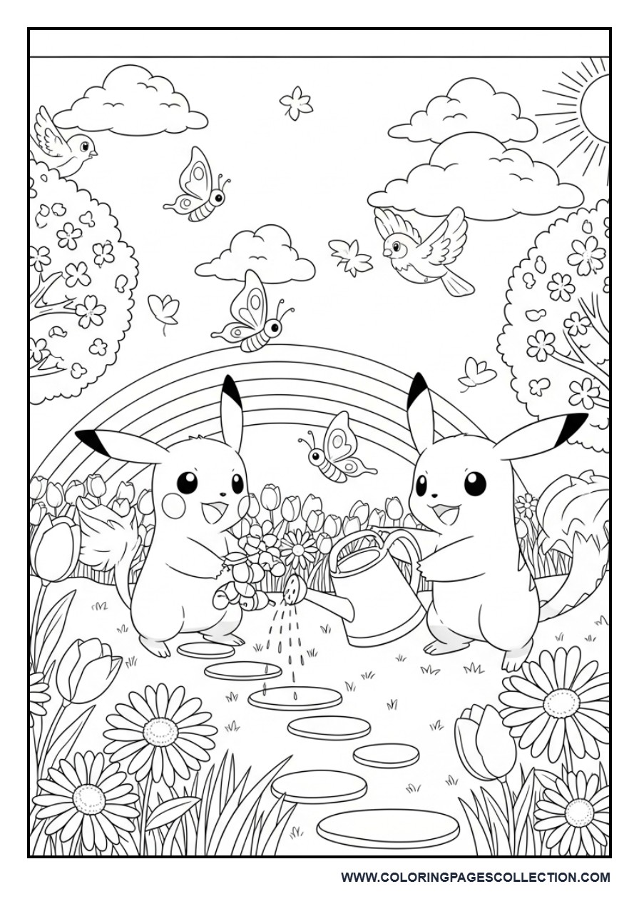 Pokémon Spring Garden Coloring Page