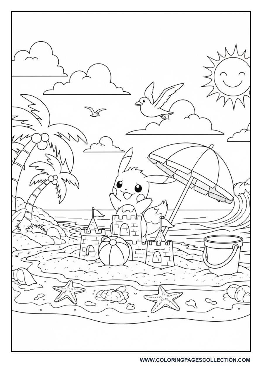 Pokémon Summer Beach Coloring Page