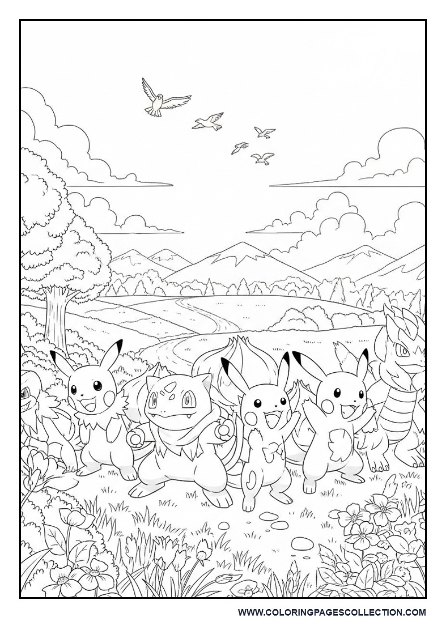Pokémon Team Adventure Coloring Page