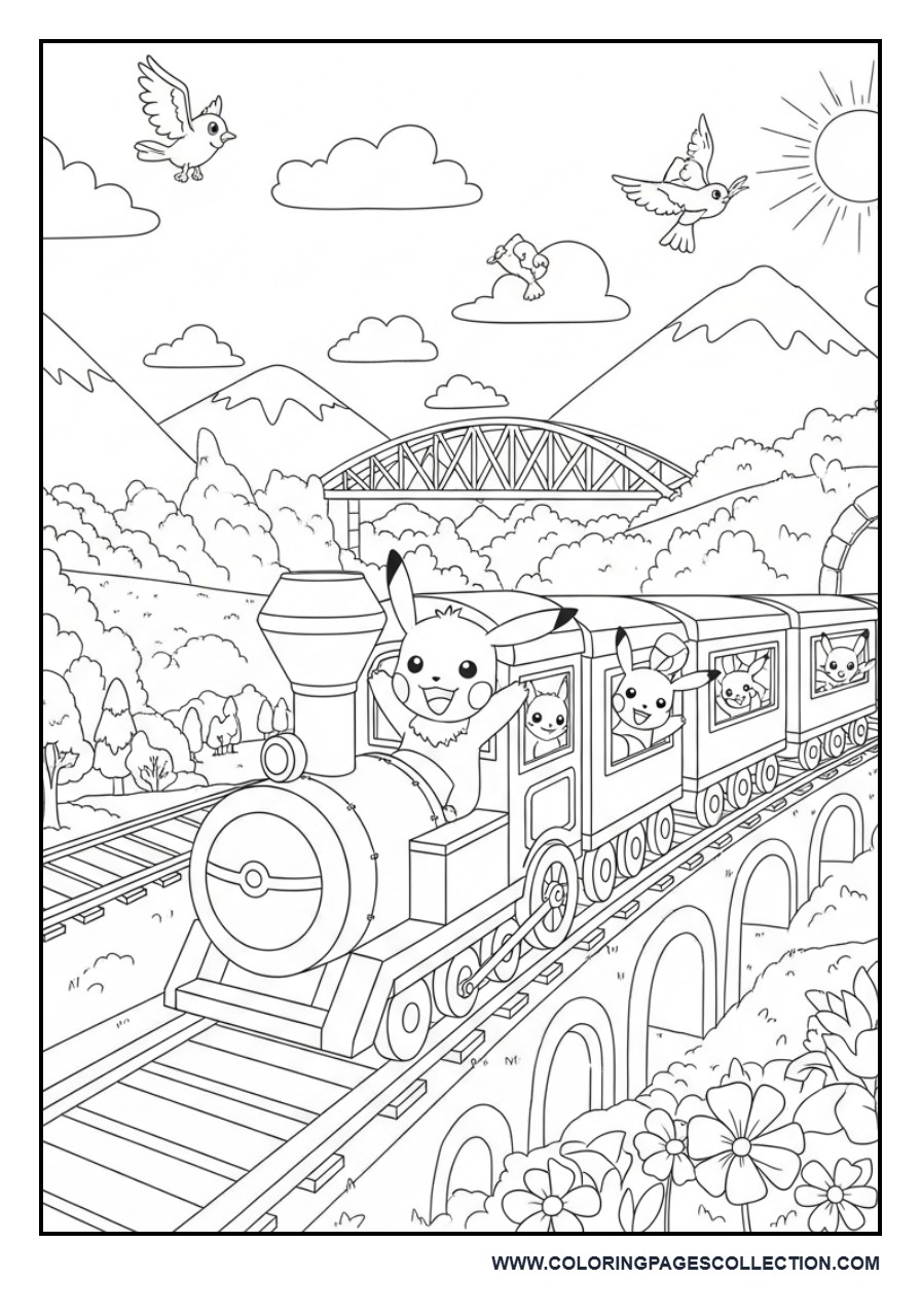 Pokémon Train Journey Coloring Page