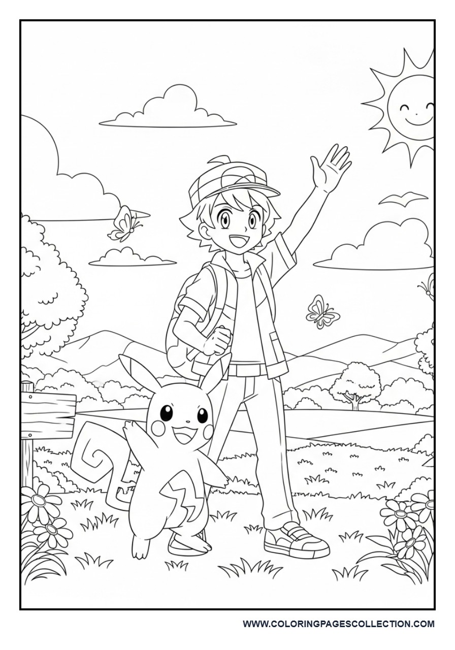 Pokémon Trainer and Partner Coloring Page
