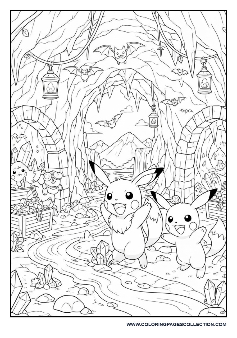 Pokémon Treasure Cave Coloring Page