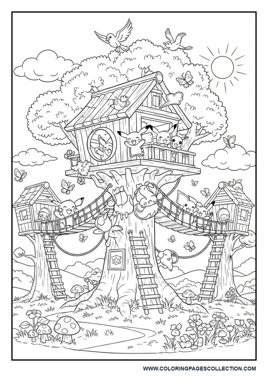 Pokémon Treehouse Adventure Coloring Page
