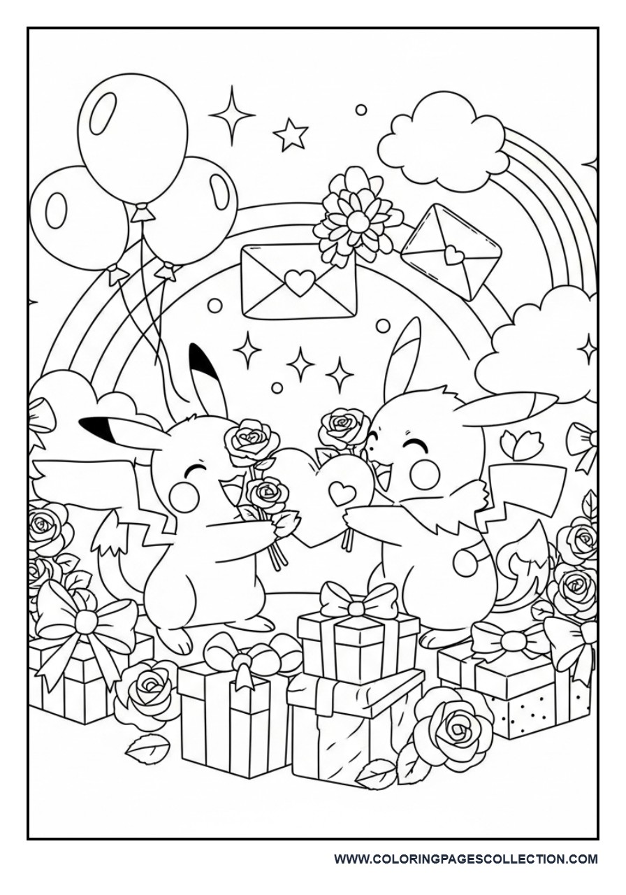 Pokémon Valentine's Day Coloring Page