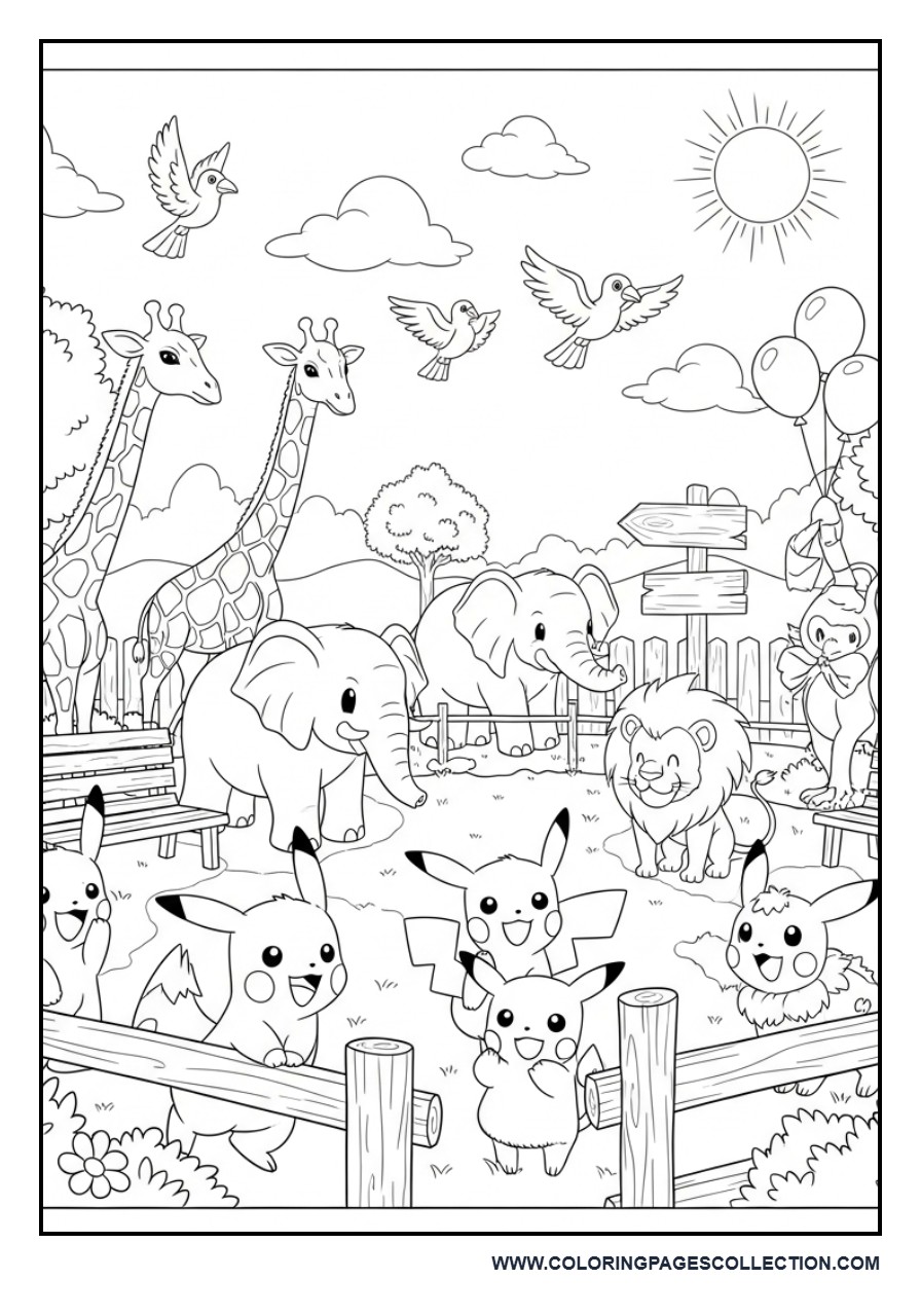 Pokémon Zoo Adventure Coloring Page