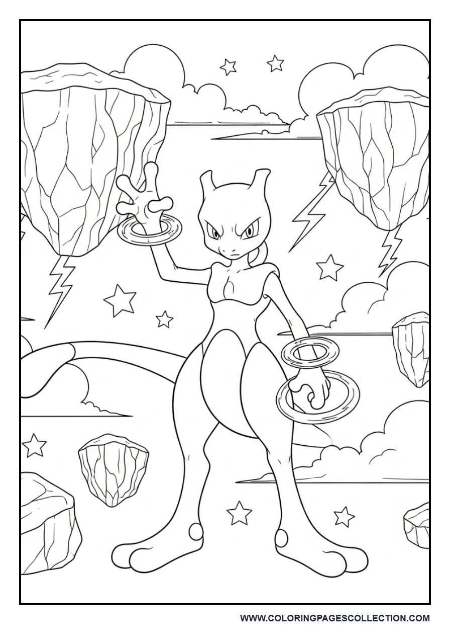 Powerful Mewtwo Coloring Page