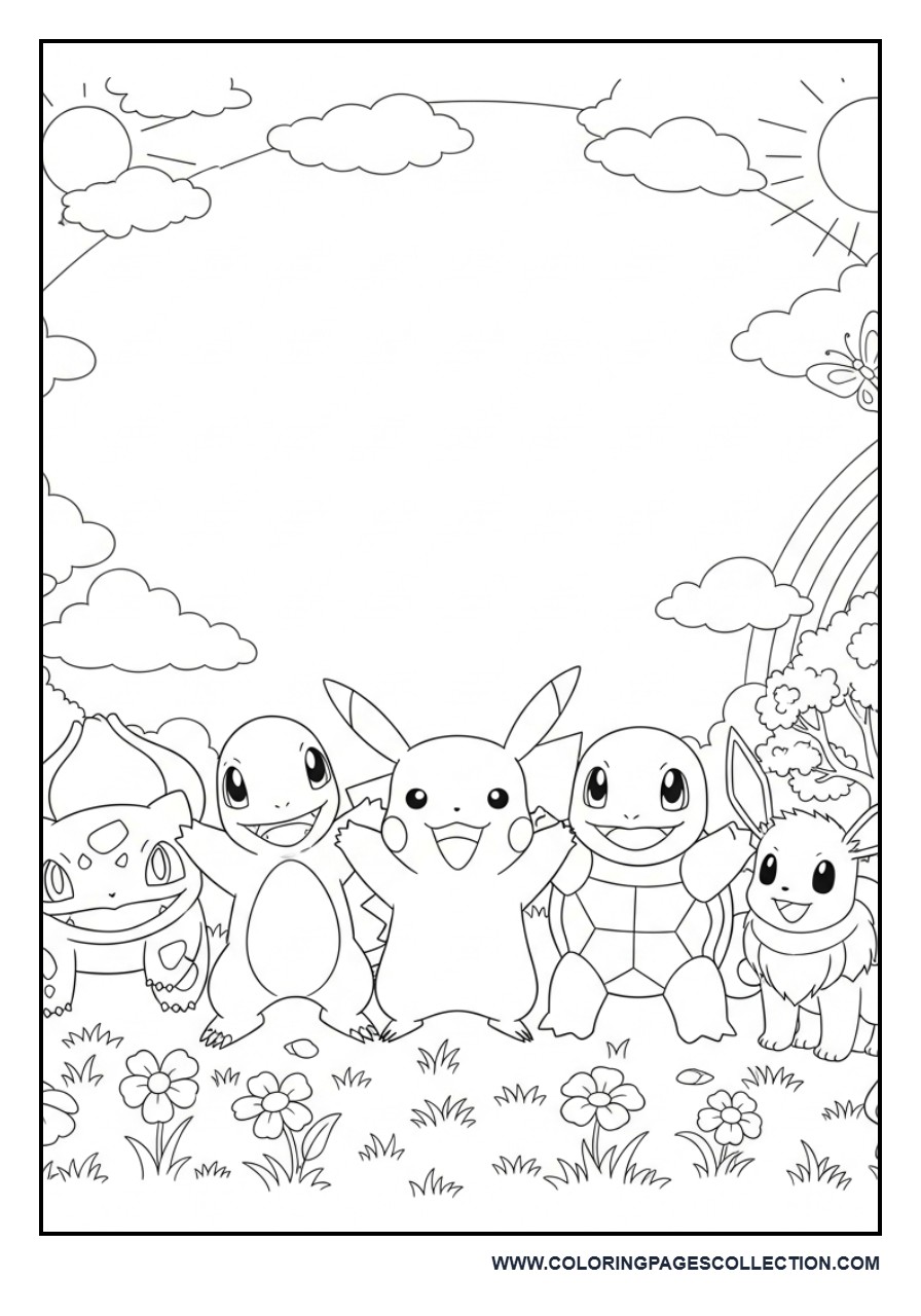 Starter Pokémon Together Coloring Page