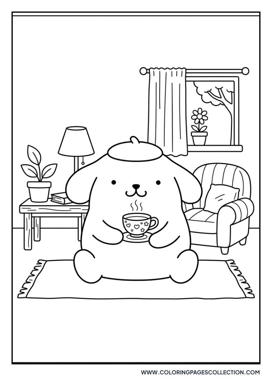Pompompurin Drinking Tea