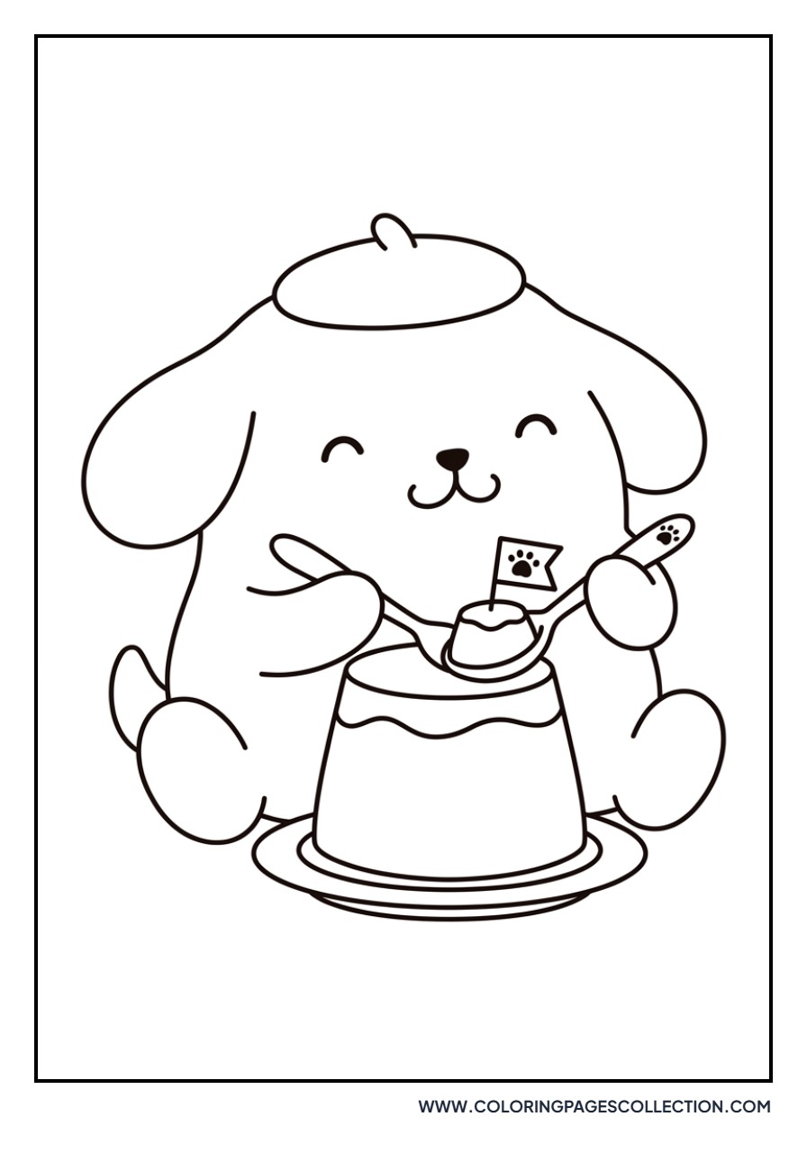 Pompompurin Eating Caramel Pudding