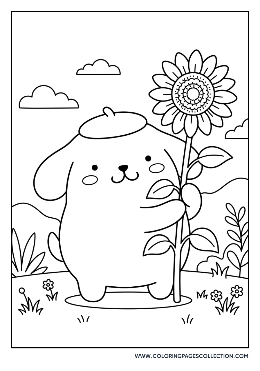 Pompompurin Holding a Sunflower
