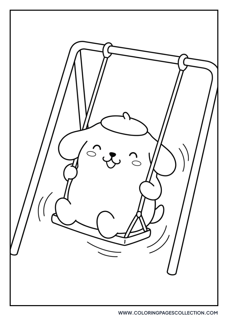 Pompompurin on a Swingset