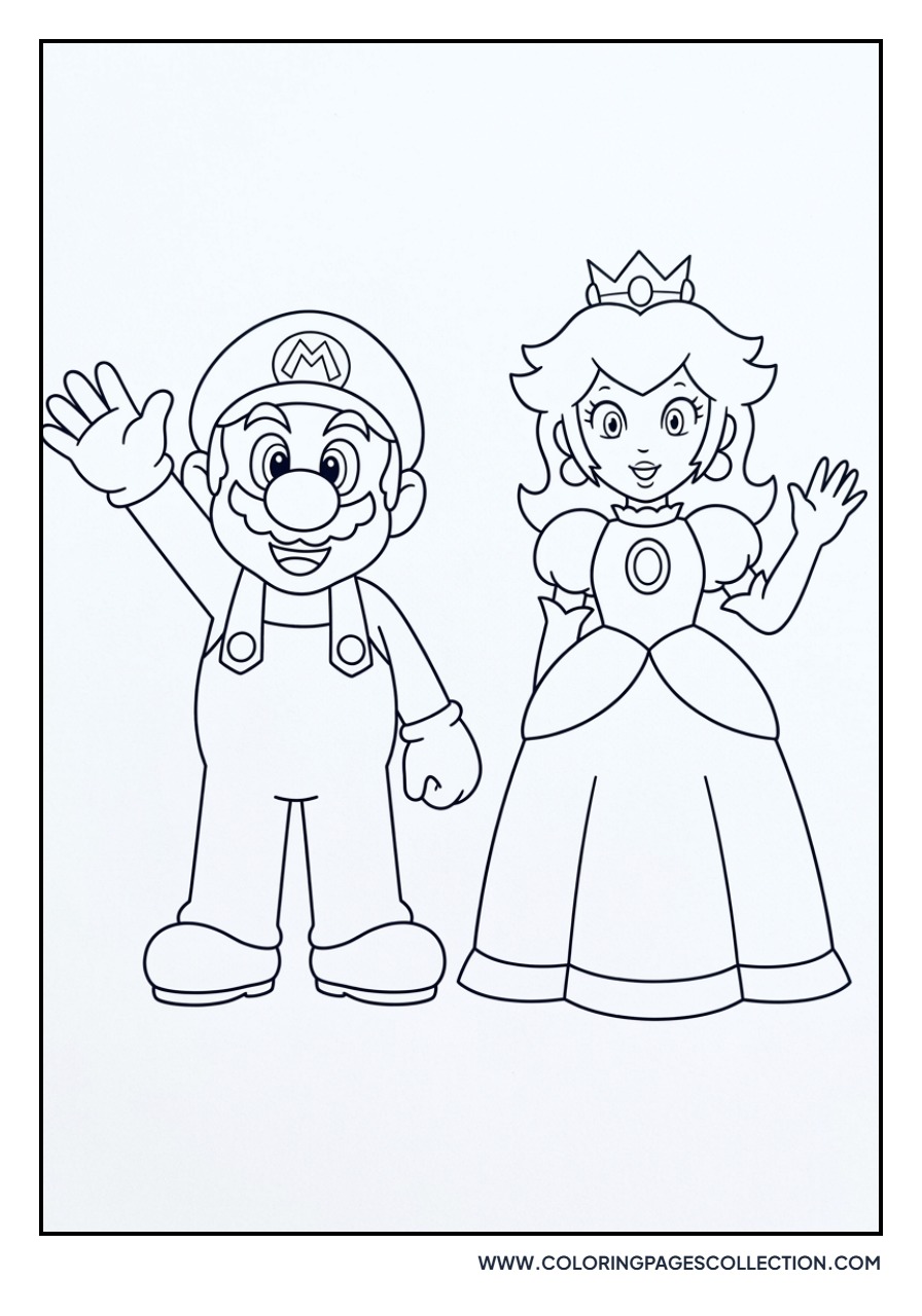 Peach and Mario Waving