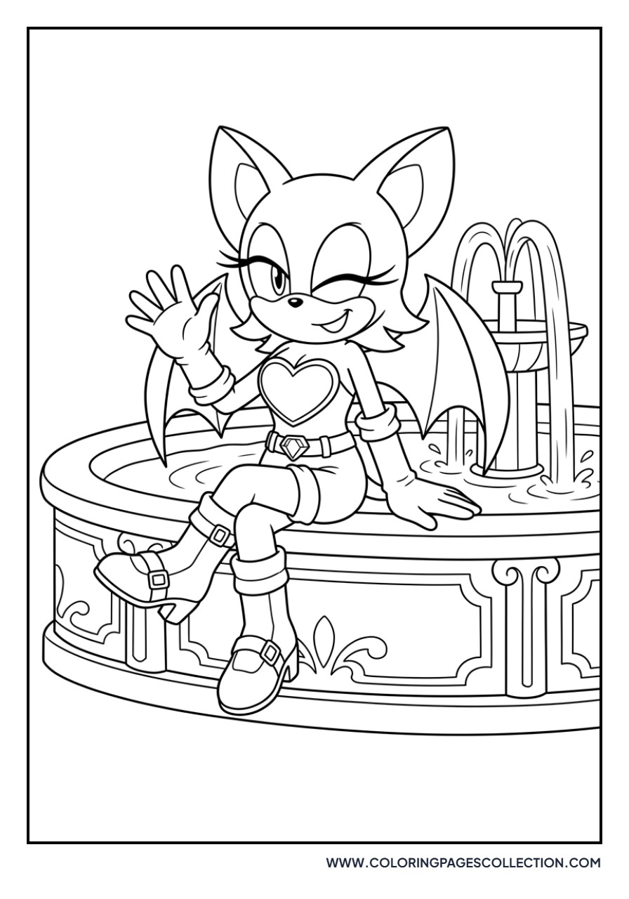 Rouge the Bat Near a Fountain