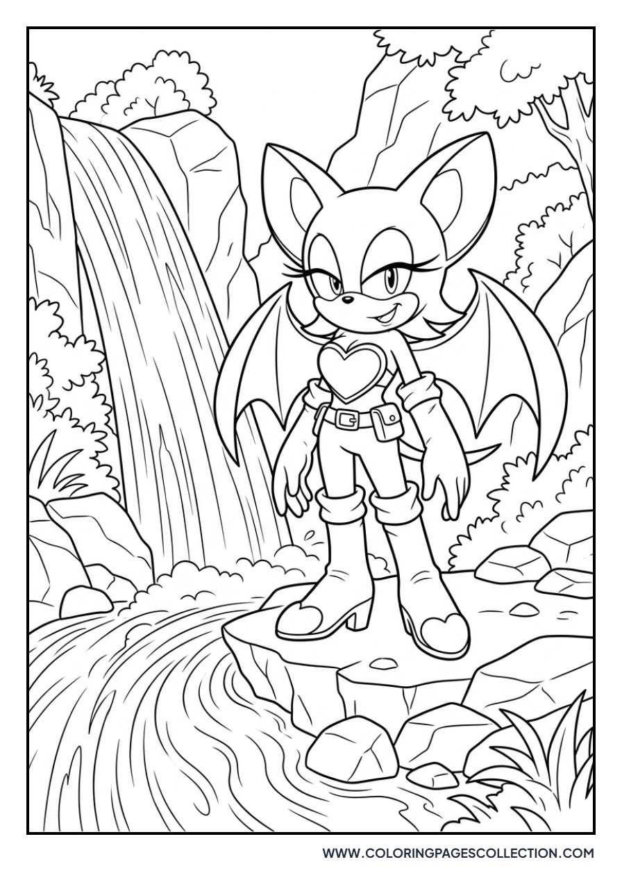 Rouge the Bat Near a Waterfall