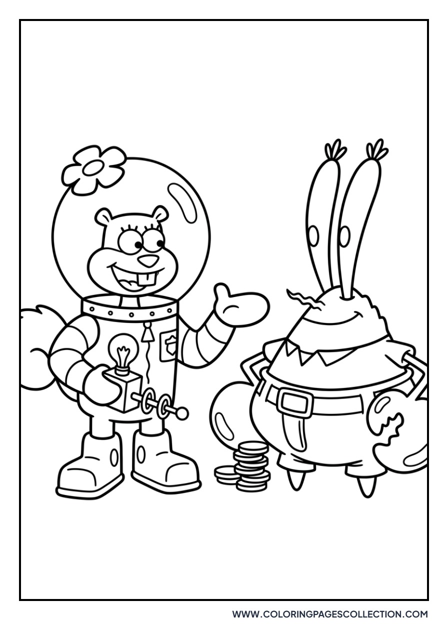 Sandy Cheeks and Mr. Krabs