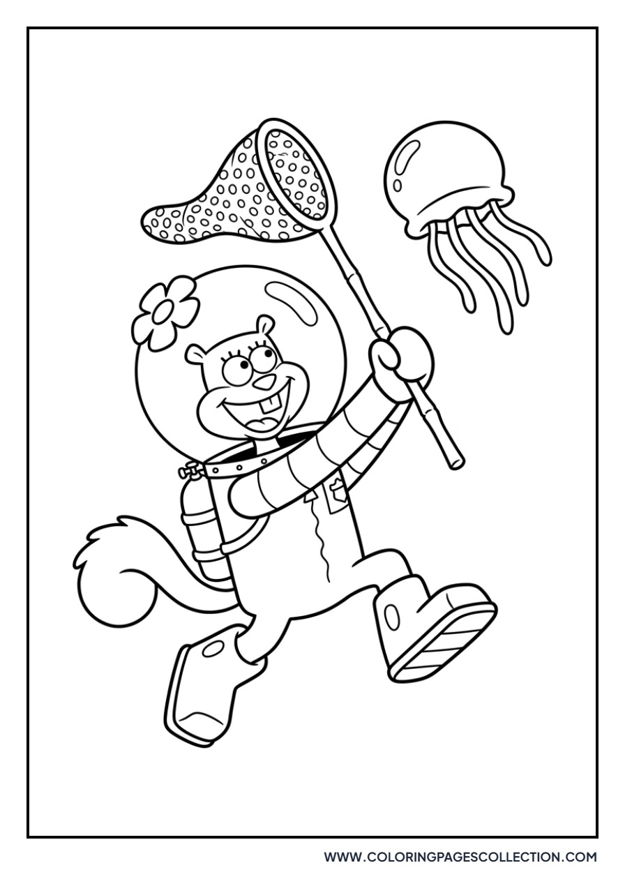 Sandy Cheeks Catching Jellyfish