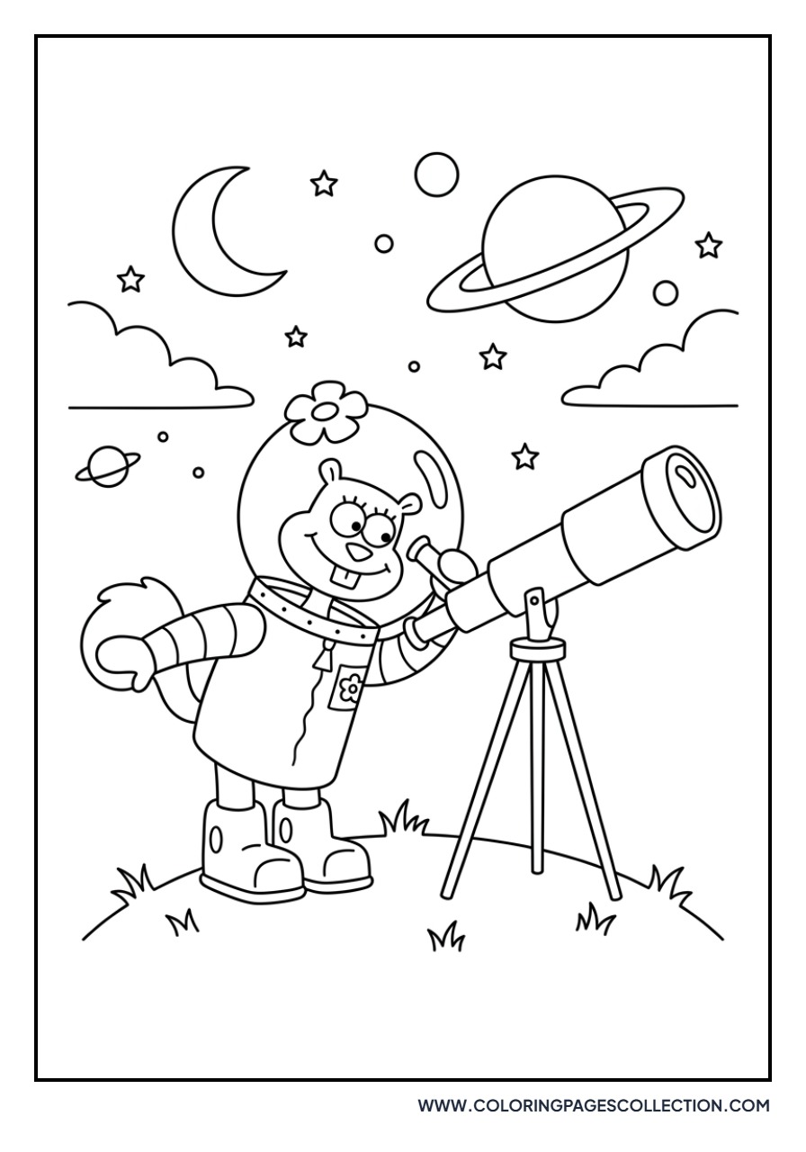 Sandy Cheeks Looking at Stars