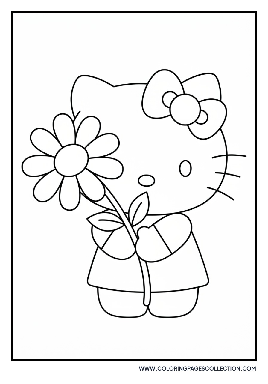 Hello Kitty Holding a Flower