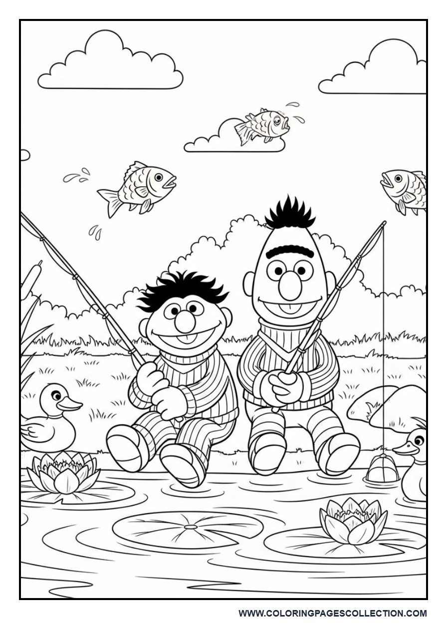 Bert and Ernie Fishing at the Pond
