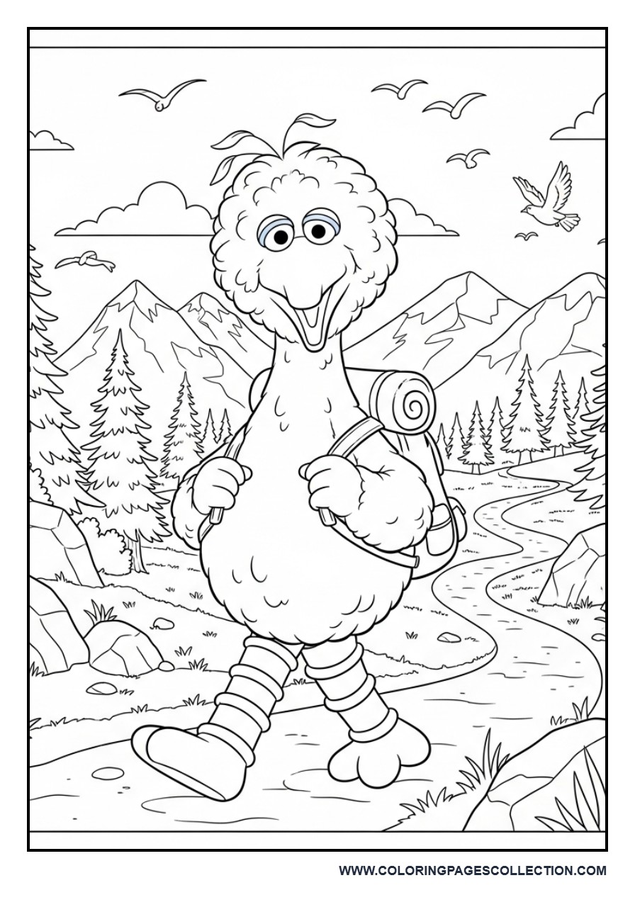 Big Bird Exploring a Mountain Trail