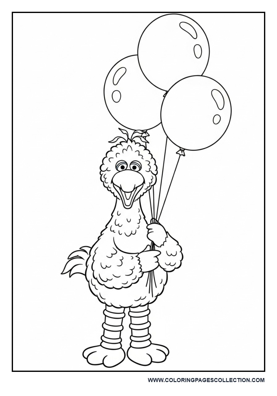Big Bird Holding Balloons