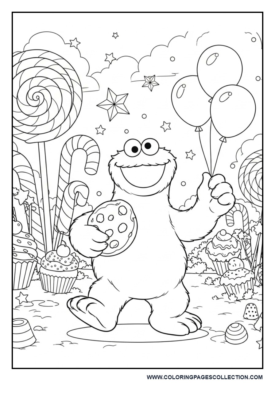Cookie Monster at a Candy Land Festival