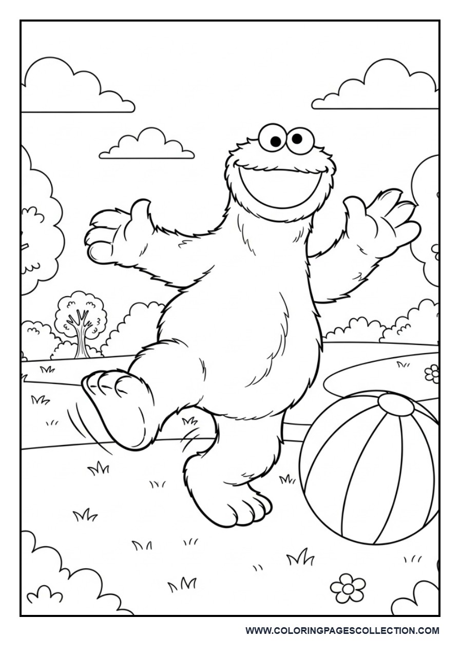 Cookie Monster Playing Ball