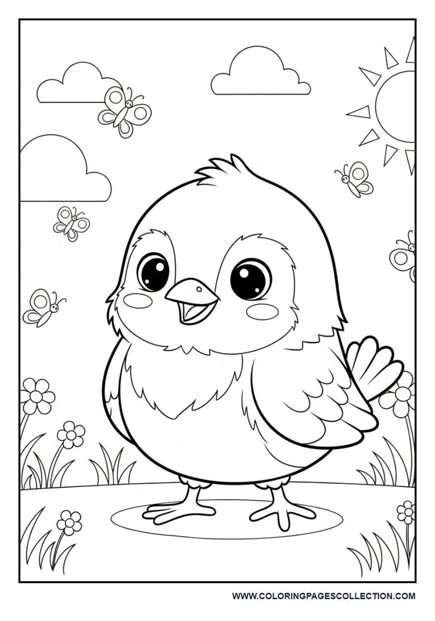 Cute Big Bird with Butterflies
