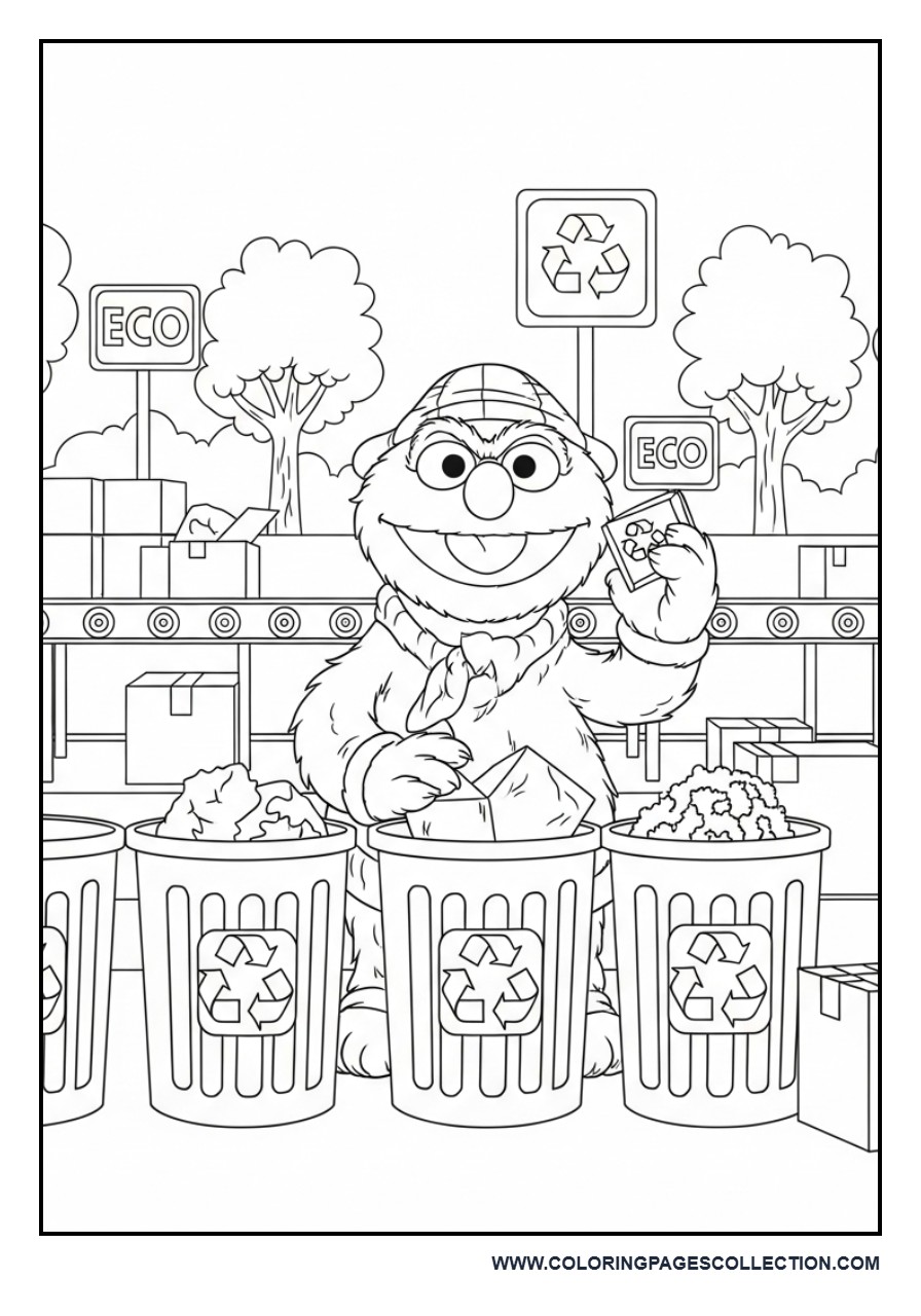 Oscar the Grouch at the Recycling Factory