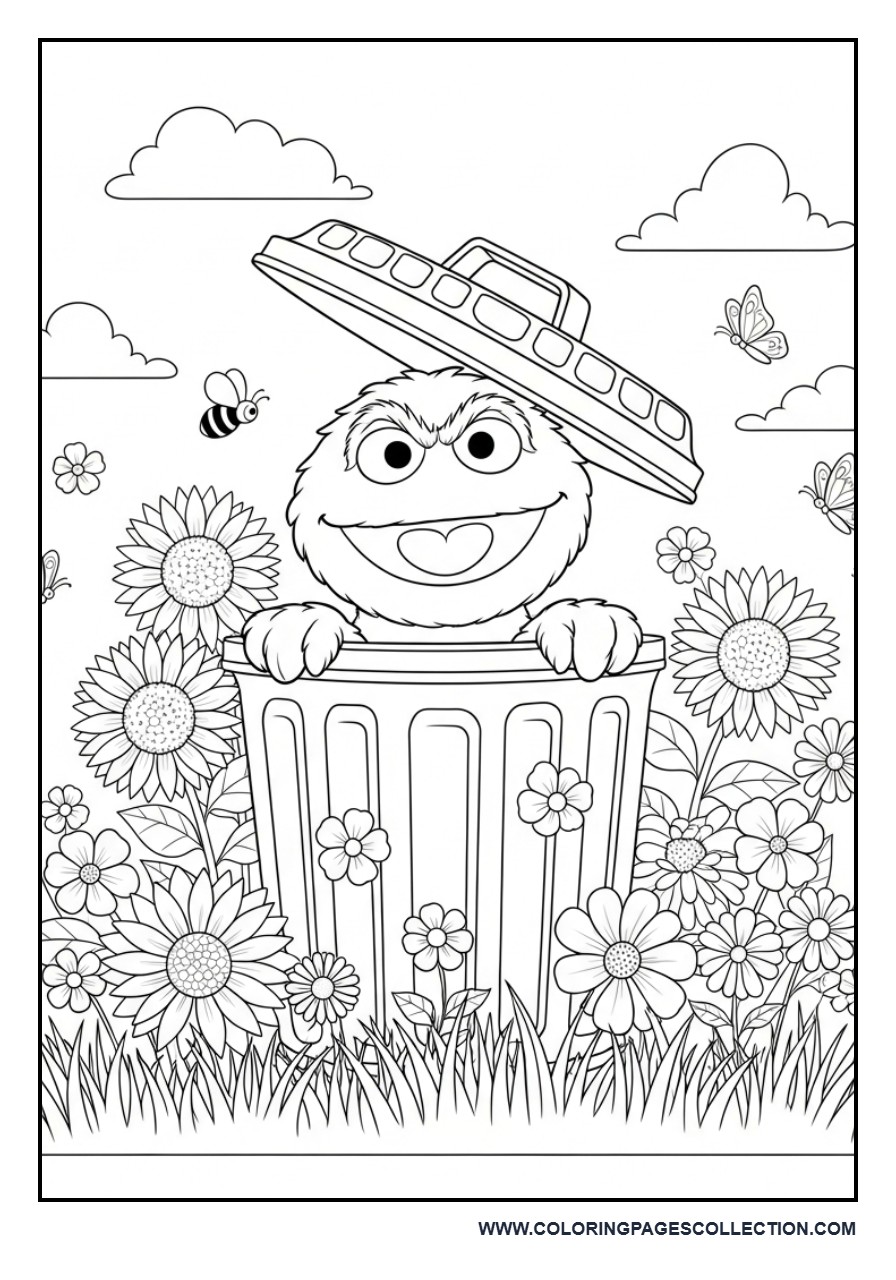 Oscar the Grouch in a Flower Garden