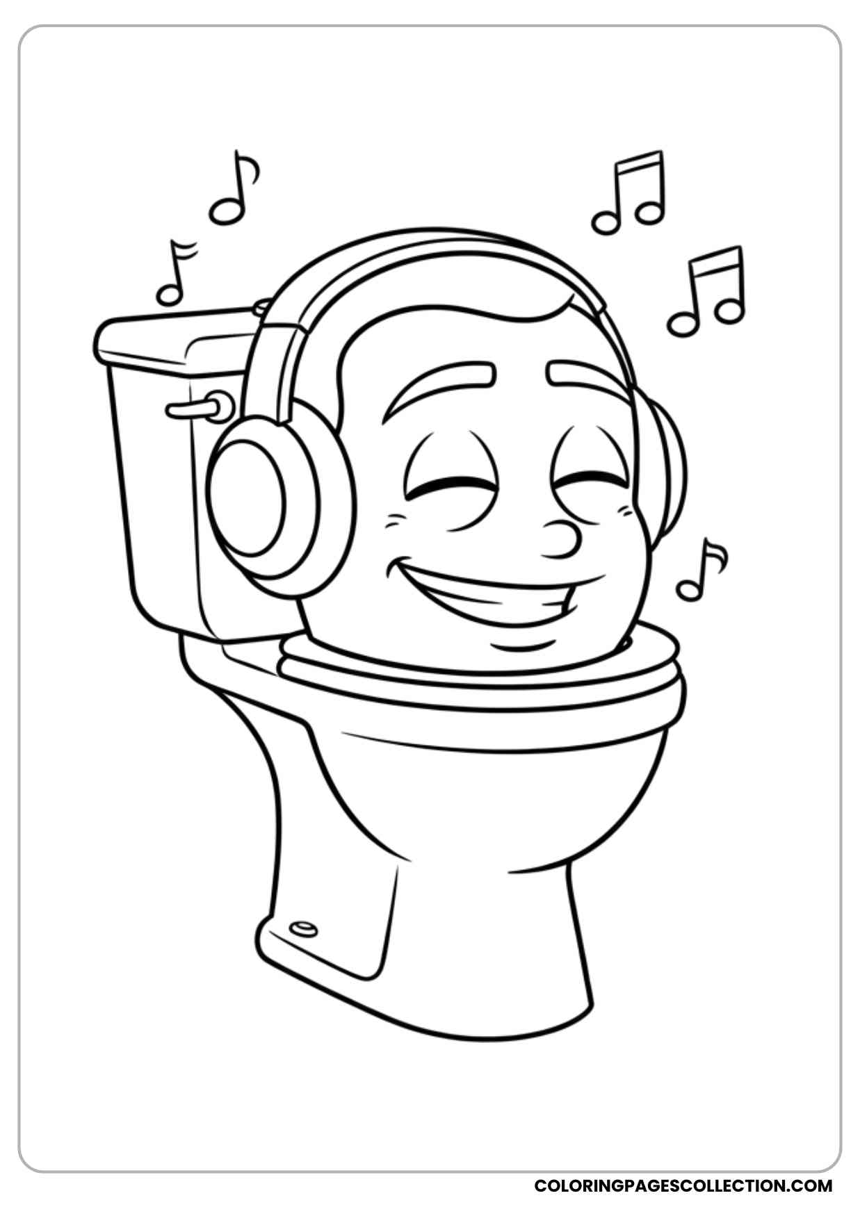 skibidi toilet with headphones listening to music coloring page