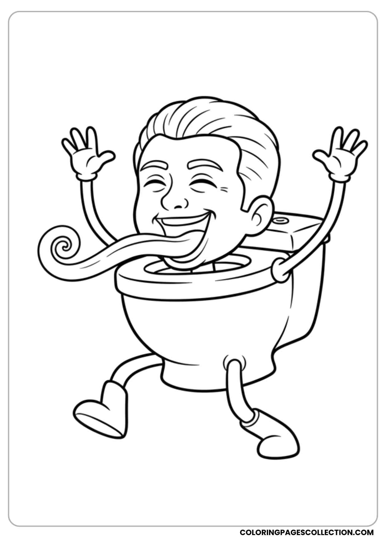 skibidi toilet with silly tongue out coloring page