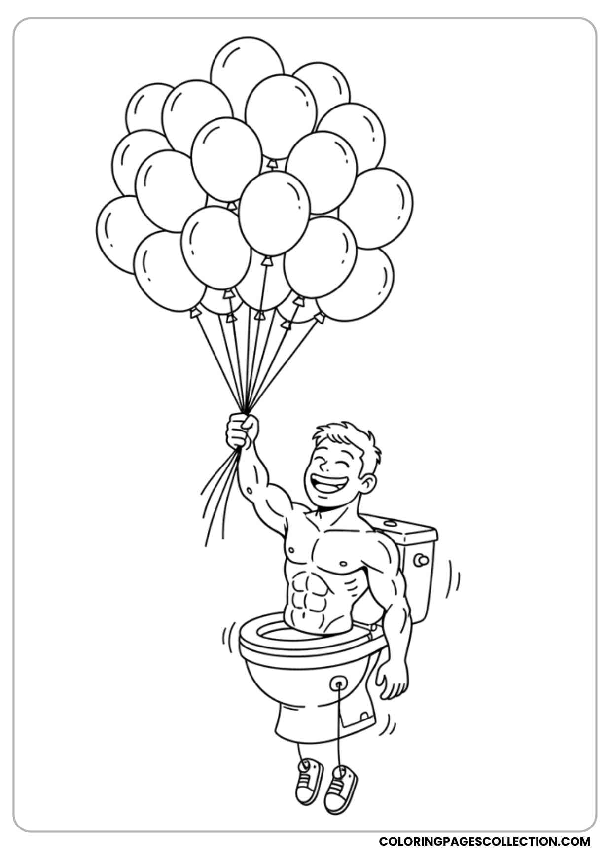 skibidi toilet holding balloons floating upward coloring page
