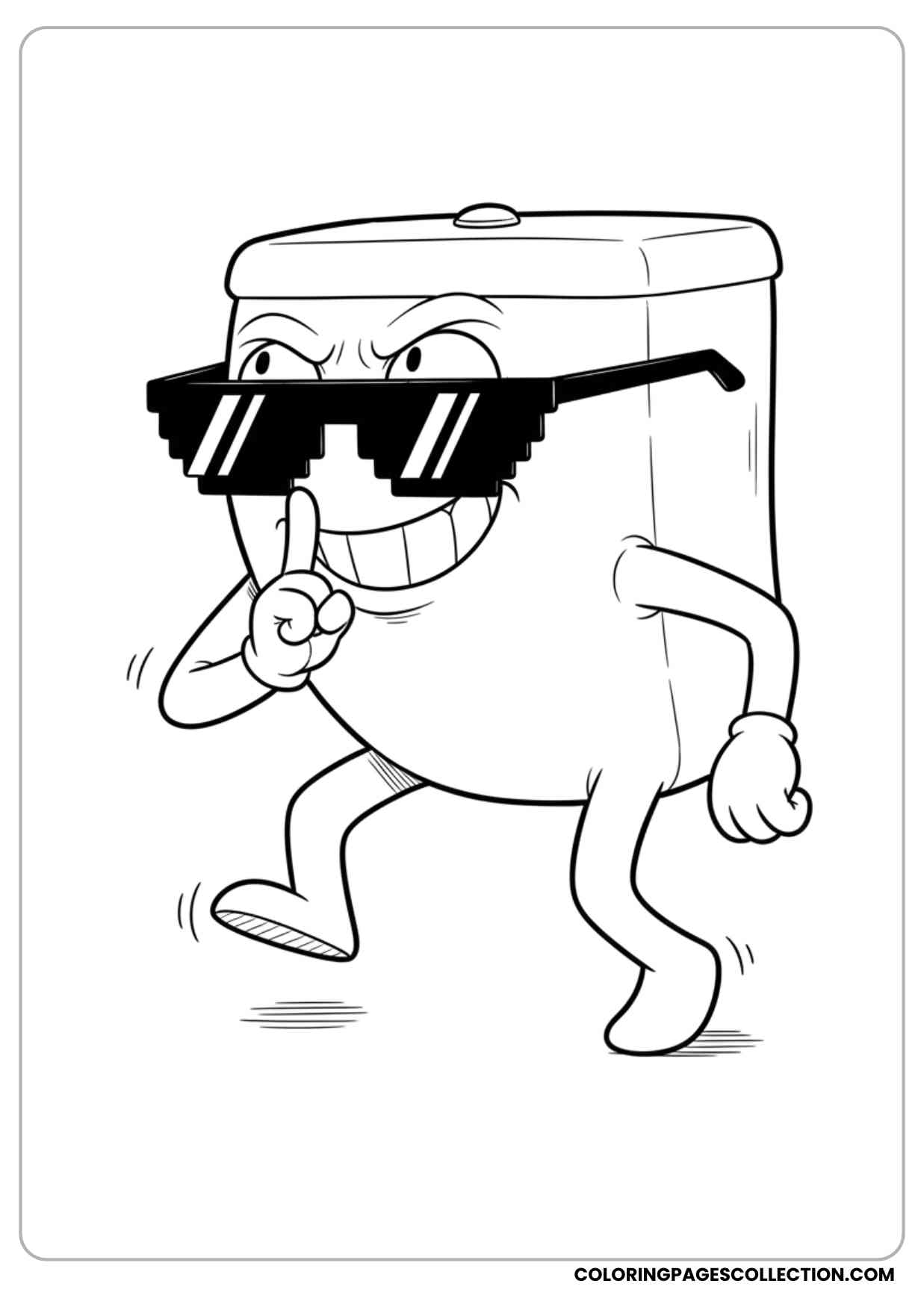 skibidi toilet sneaking with funny expression coloring page
