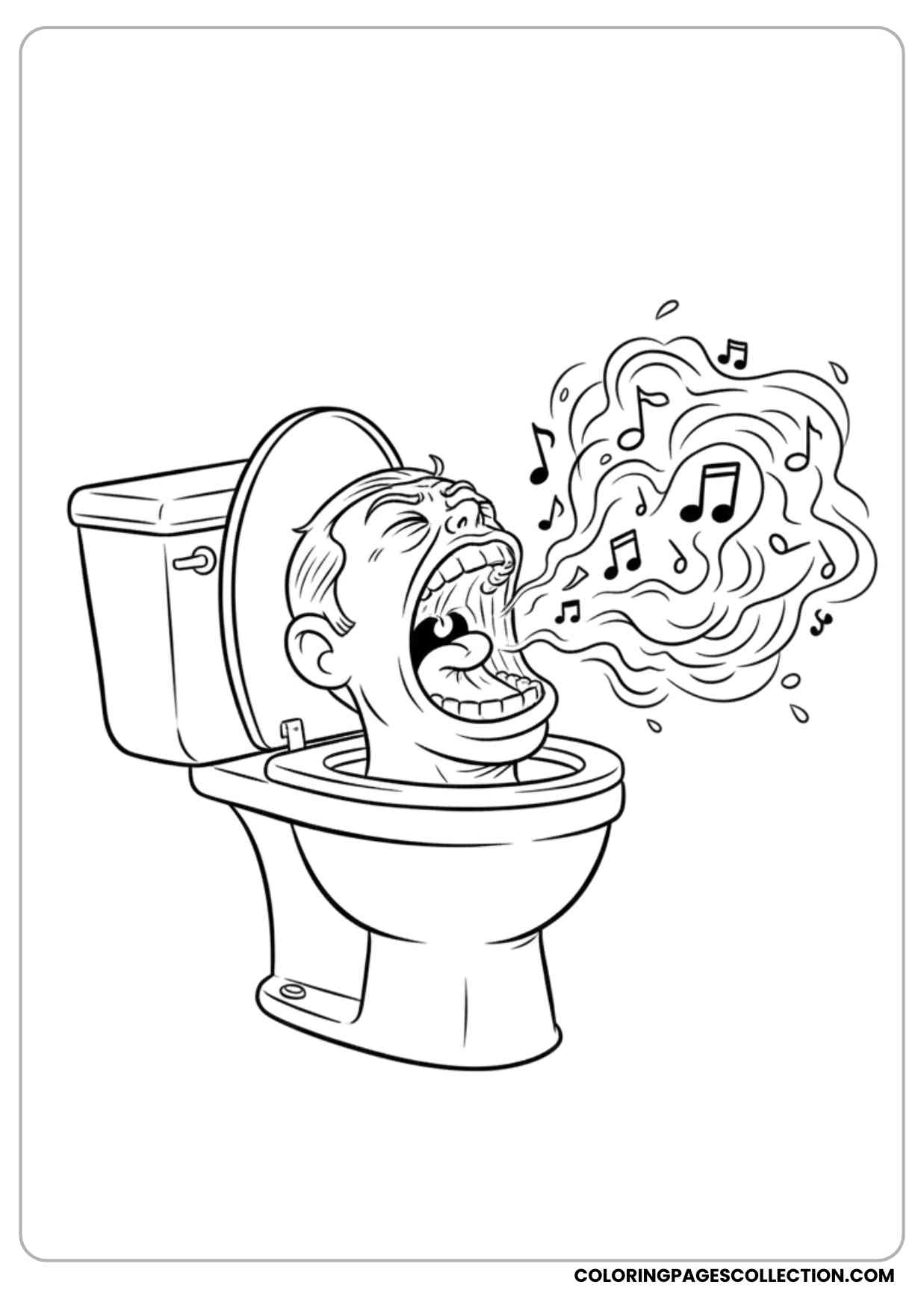skibidi toilet with a wide open mouth singing loudly coloring sheet