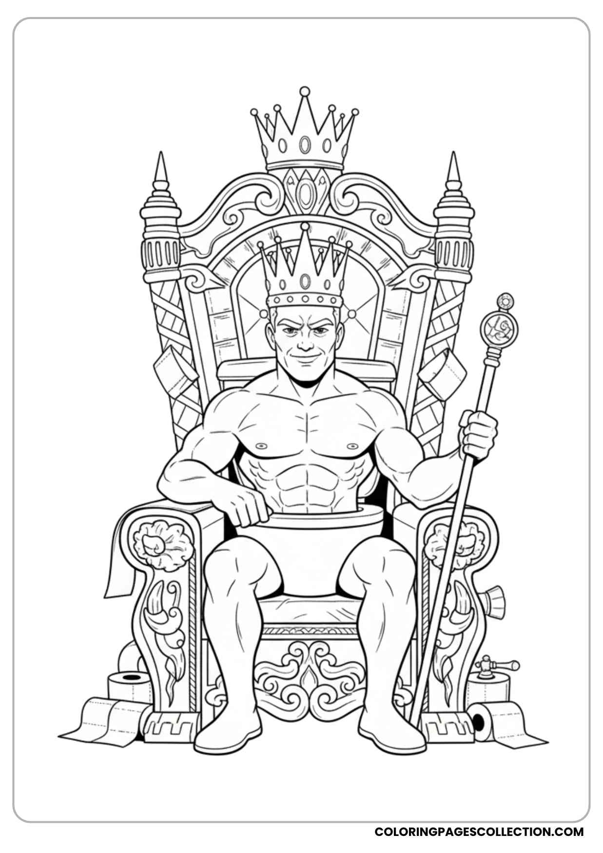 skibidi toilet king with a crown and throne coloring sheet