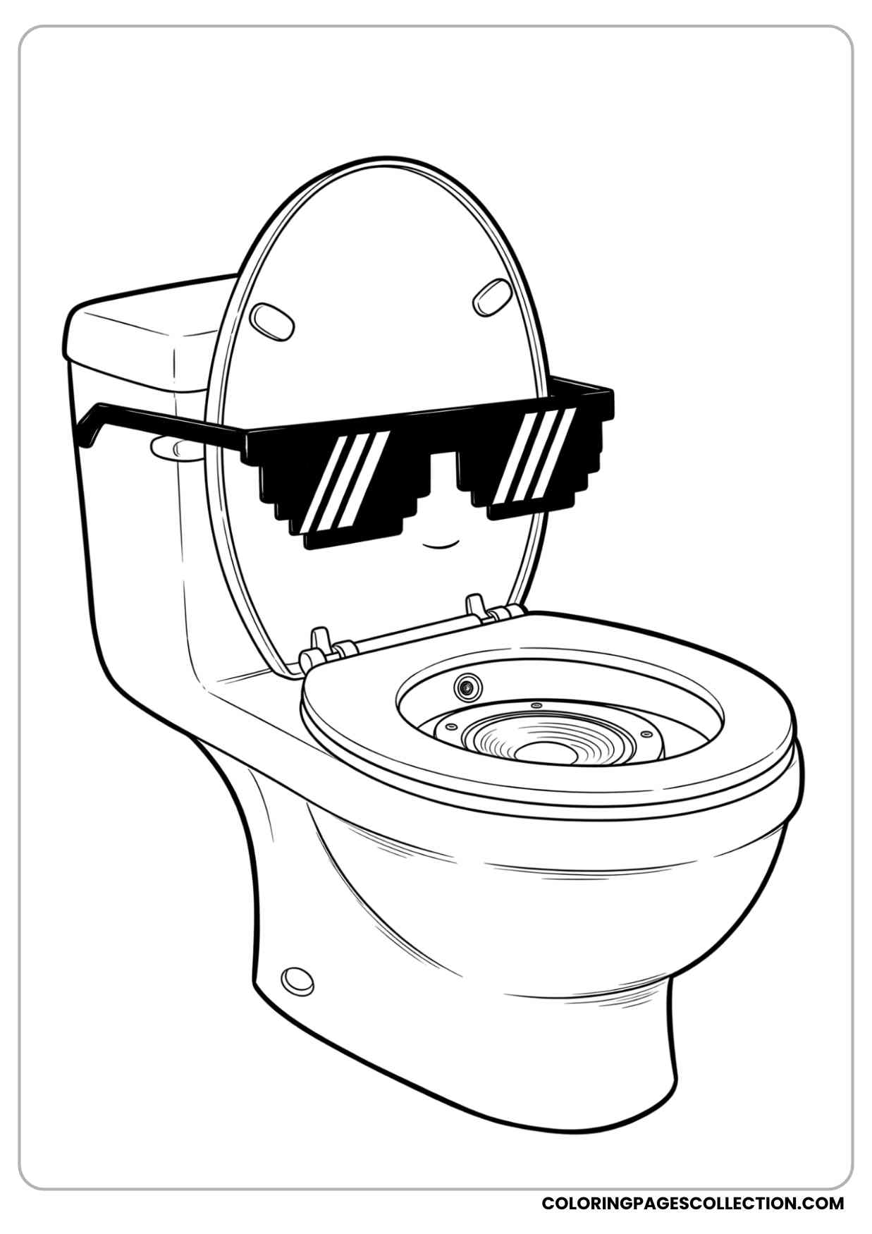 skibidi toilet wearing sunglasses looking cool coloring sheet