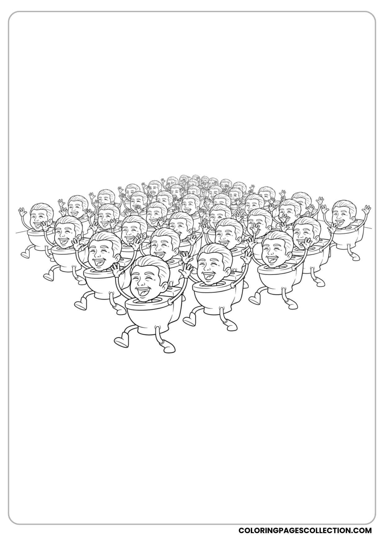 skibidi toilet army lined up together coloring sheet