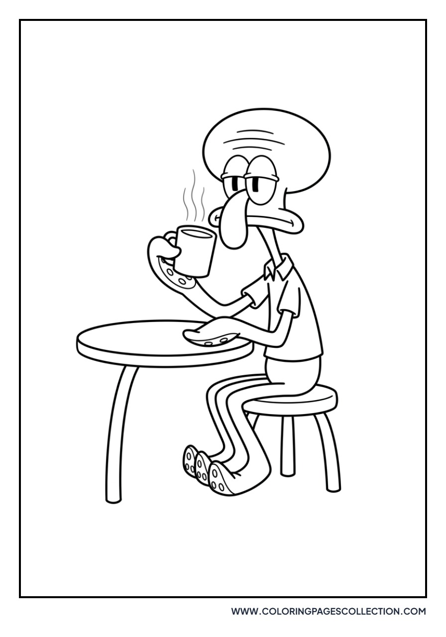 Squidward Drinking Tea