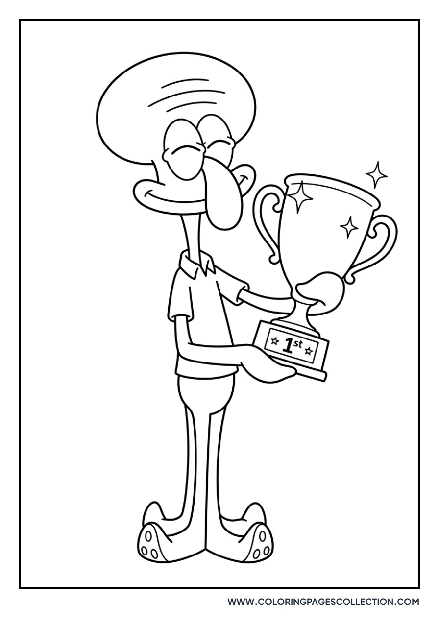 Squidward Holding a Trophy