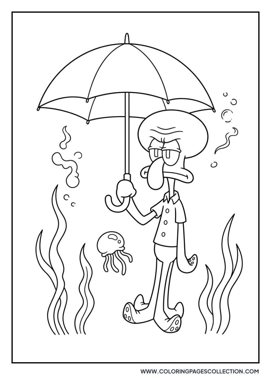 Squidward Holding Umbrella